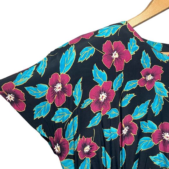 Vintage 80s Floral Peplum Dress Shirred Waist Button Back Size Medium Retro 40s - Picture 5 of 10